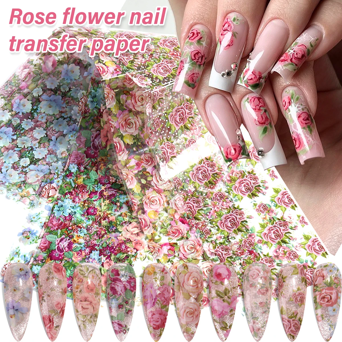 

10pcs Vintage Blending Spring Flowers Nail Art Foil Transfer Stickers Rose Design Transfer Sticker Foil for Nails Nail Art