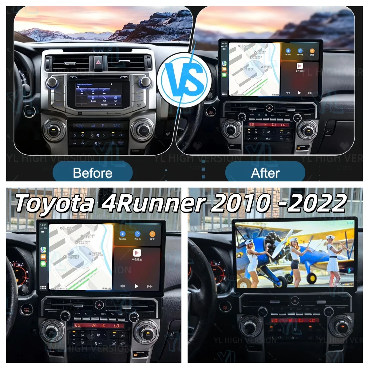 

15,6-дюймовый сенсорный экран Android 14.0 для Toyota 4Runner 2010-2022 Автомобильная стереосистема Android Auto Автомобильный мультимедийный головное устройство 4G Bluetoot 5.0
