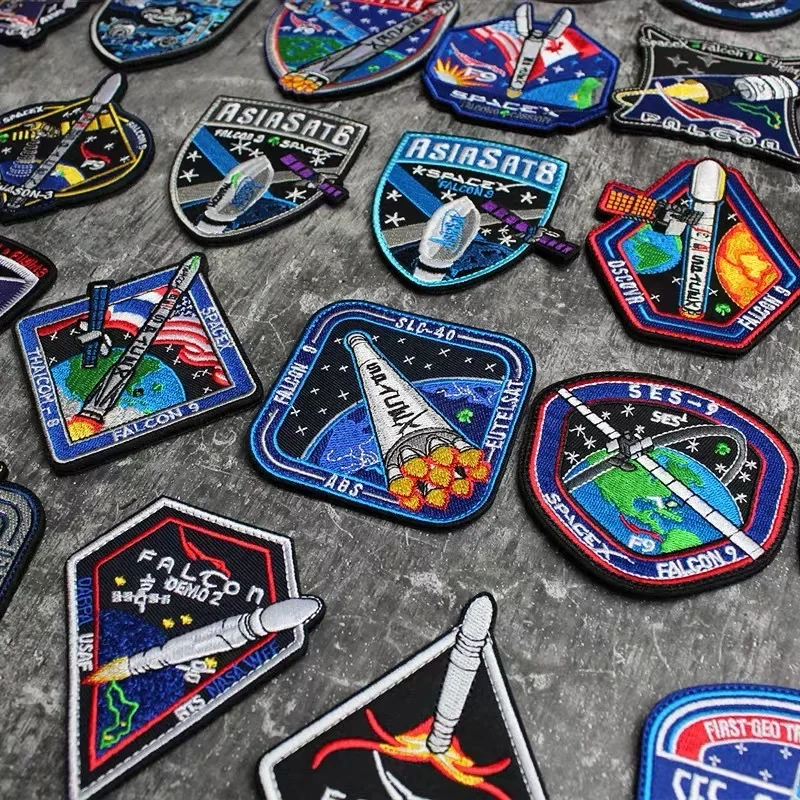 CRS Space Station Morale Badge Embroidery Hook and Loop Blue Rocket Embroidered Military Patches NASA Tactical Backpack Stickers