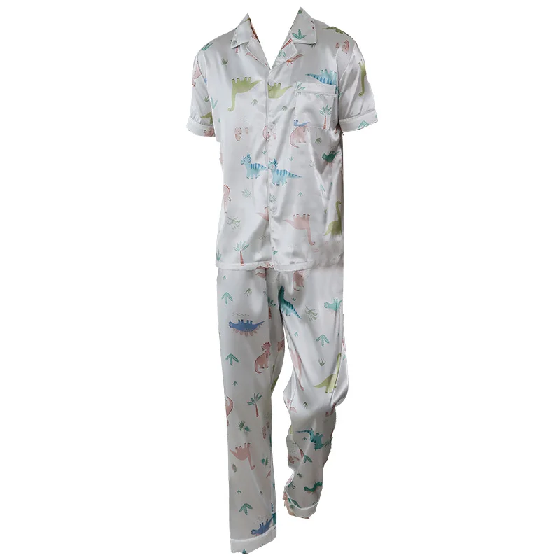 Two piece sets men's sleepwear summer short sleeved pants cartoon dinosaur pattern printed home clothes sleepwear set