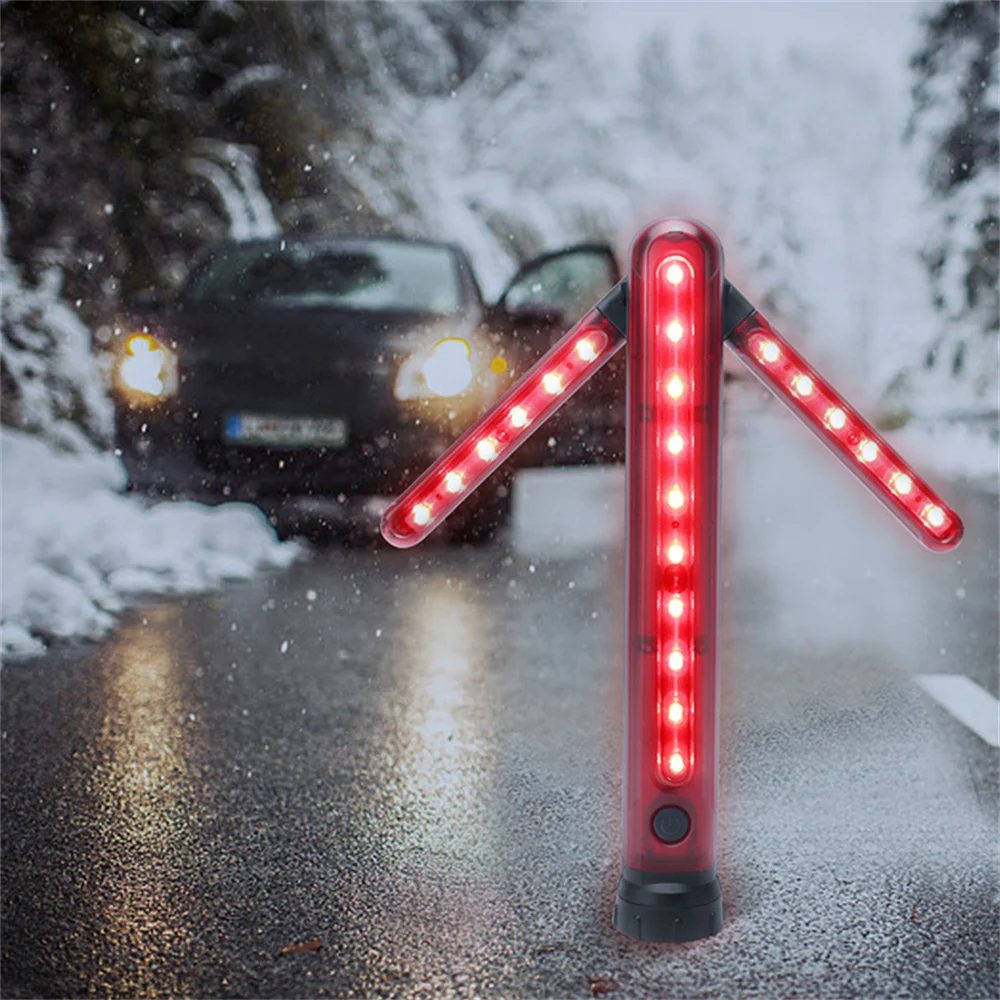 LED Emergency Roadside Flares Light Foldable Safety Arrow Bar Light Magnetic Stand Warning Signal SOS Lamps USB Flashlight