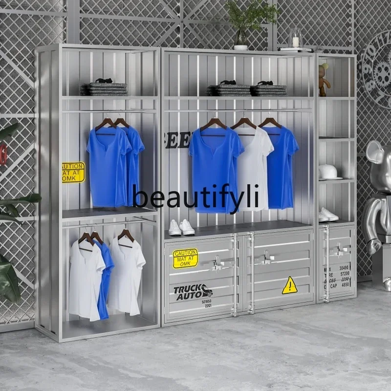LXIndustrial Style Wardrobe Clothing Store Commercial Creative Display Storage Cabinet Container Closet Display RackSSS
