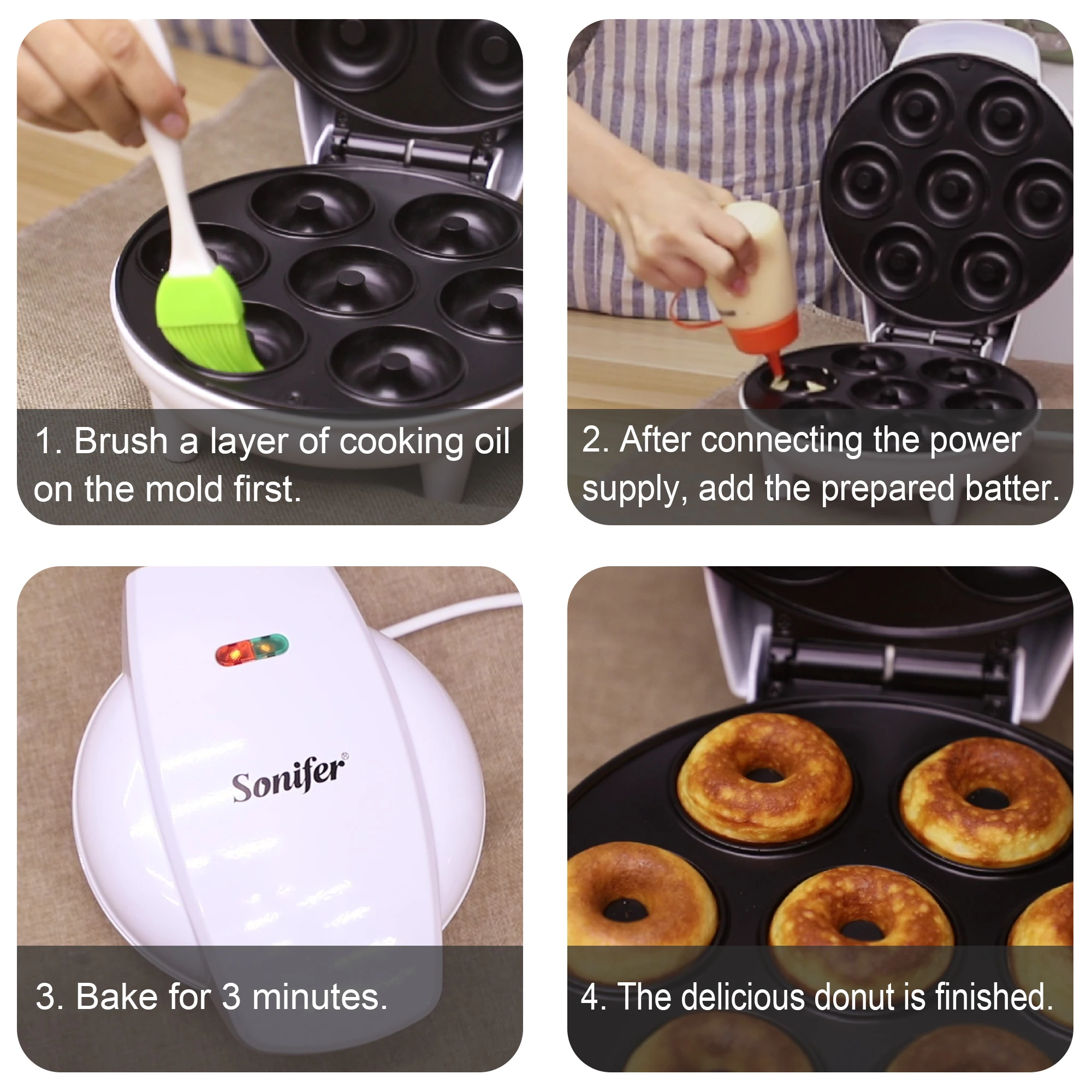 750W Electric Donuts Maker Machine Kitchen Breakfast Maker 7 Donuts Non-stick Coating Plate For Gift 220V Sonifer