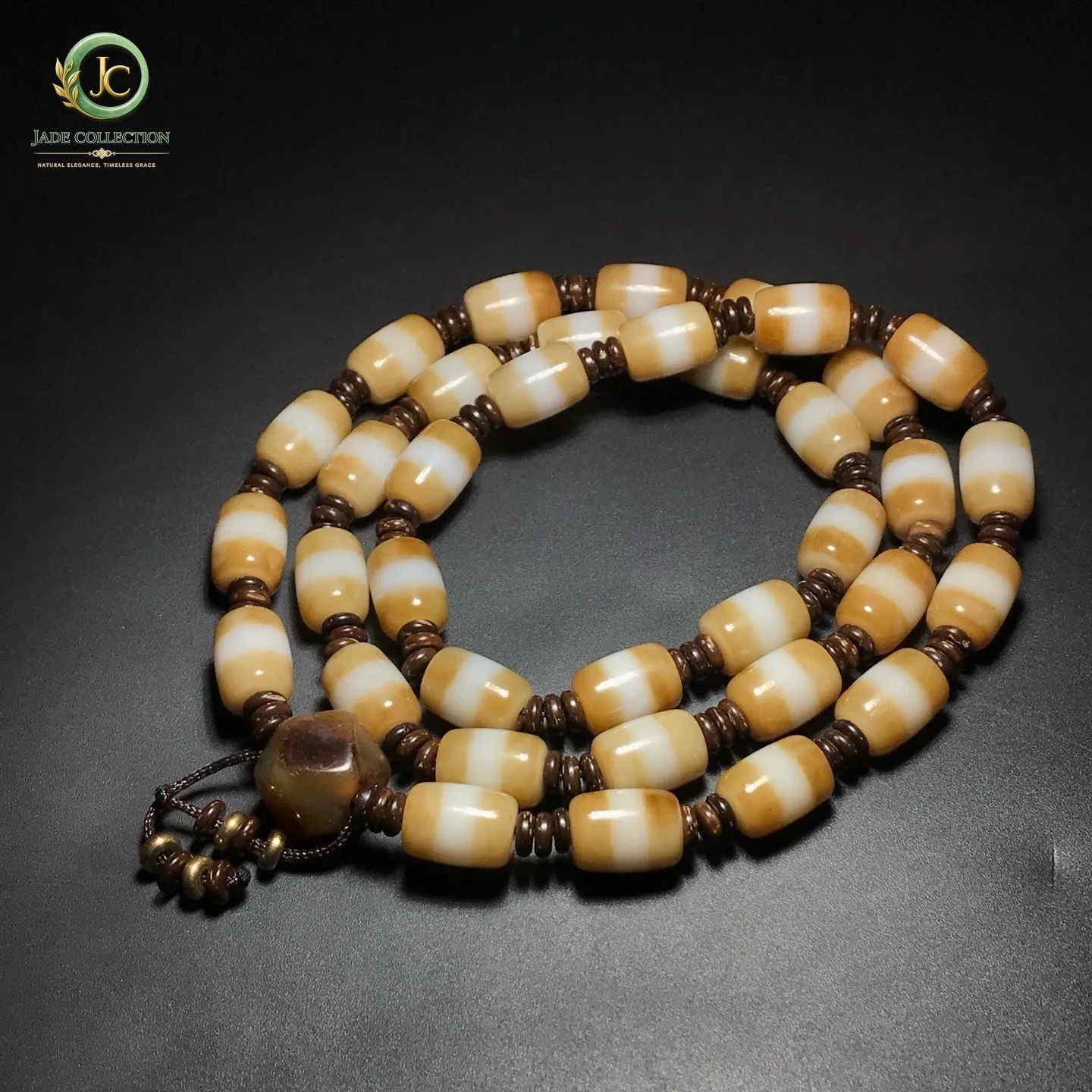 Unique Tibetan Old Agate dZi 1 Lines Healer Medicine Beads Amulet Necklace J0622