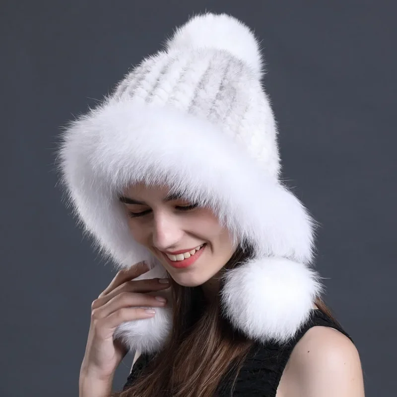 Fur Hat Children's Winter Mink Hair Hat Fox Hair Ball Ear Protector Hat Fox Hair Hat Cute