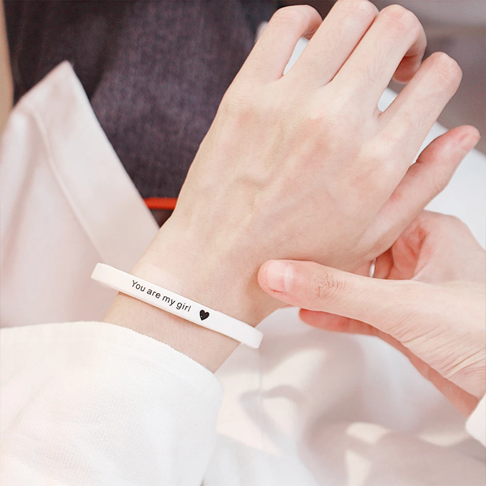 

Wrist Bands Silicone Bracelet Letter Chain Students Couple Wristbands Sports White
