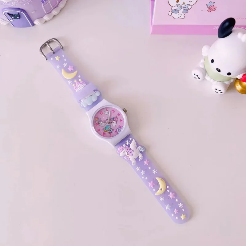 Sanrio 3D Pattern Child Wrist Watch Cinnamoro Hello Kitty Waterproof Quartz Watch Kuromi Cartoon Silica Gel Watchband Kids Gift