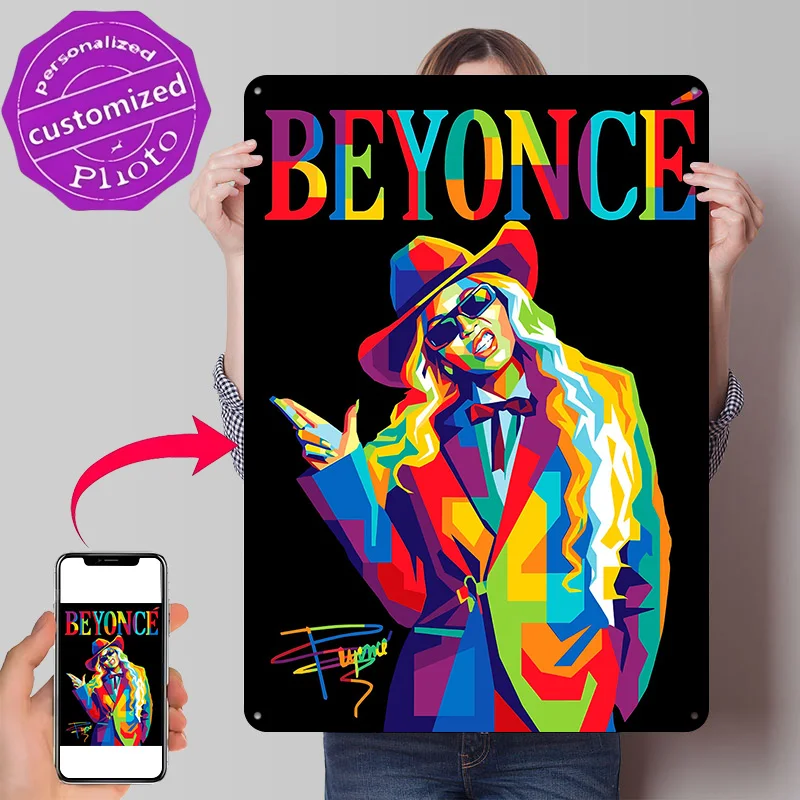 Beyonce Pop Art Portrait 3D Printed Texture Poster Personalized Wall Art Retro Metal Tin Signs for Vintage Decor Room Wand Deko