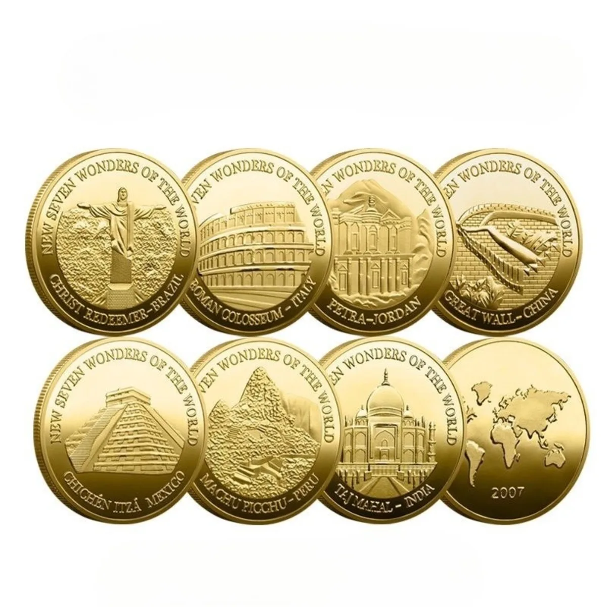 1pc Seven Wonders of The World Coin Collection Gold-plated Commemorative Badge Travel Collection Coin Zinc Alloy Handicrafts