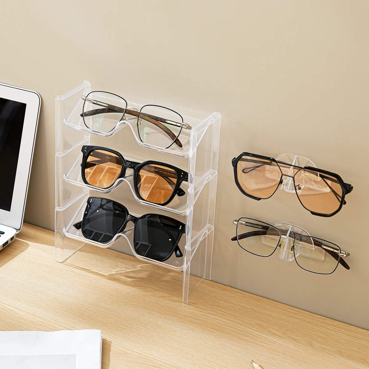 4pack Glasses Storage Display Shelf, Eyeglasses Organizer Display Rack Can Hold 4 Pairs Of Glasses