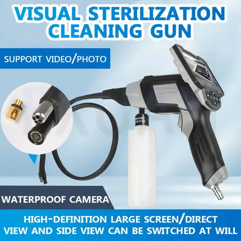 자동차 에어컨 청소 기계, 듀얼 렌즈 비주얼 에어컨 청소 건, 차량 내부 파이프라인 청소 기계 자동차 에어컨 차량용 세척 기계 듀얼 렌즈 가시 에어컨 세척총 냄새 제거 살균차 내 파이프 청소기