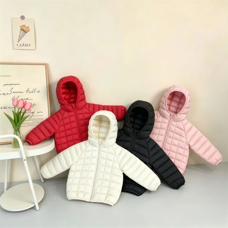 Baby Kids Down Coats Boys Girls Autumn Short Hooded Jackets New Children Solid-Color Clothes Toddler Winter Cotton Outerwear
