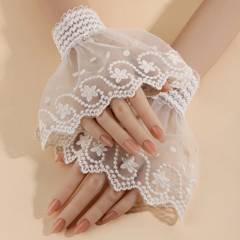 

Elegant Girls Lace Fake Cuffs Embroidery Fashion Solid Color Cuff Fashion Women Wedding Party Lolita Sun Protection Short Cuffs