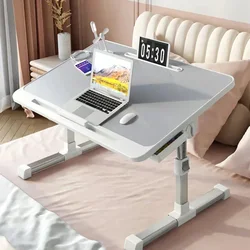 Folding Laptop Table, Liftable Bed Table with Light, Adjustable Stand Desk, Elevable Gaming Desk with Drawer Home Workstation