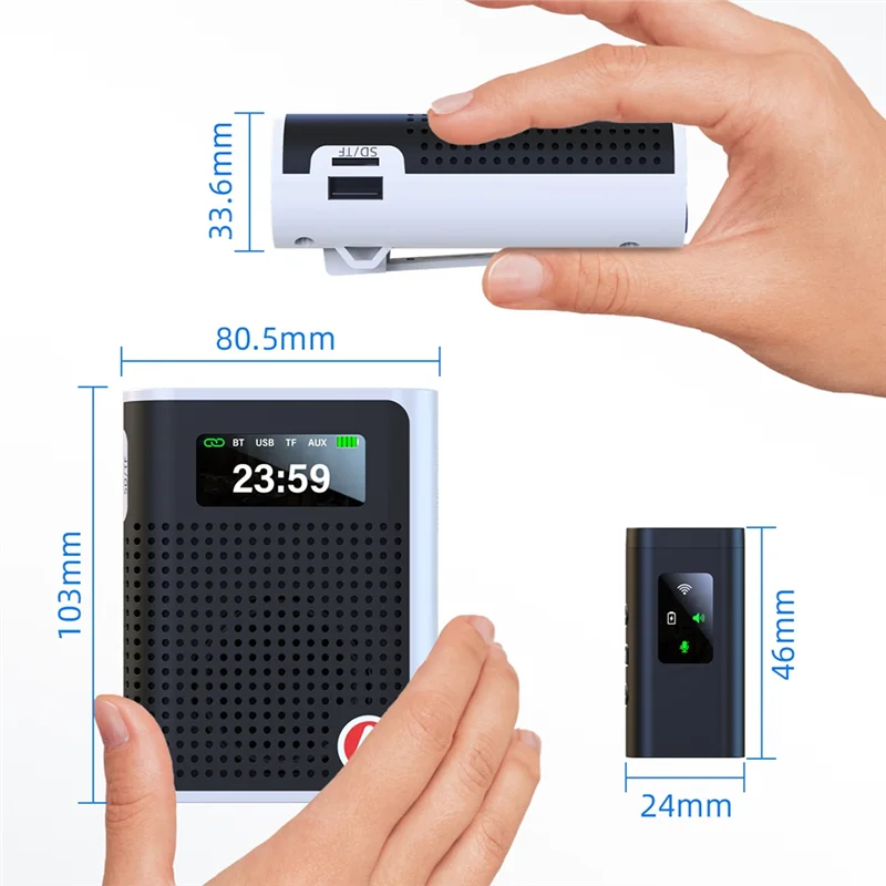 PHILE-Digital Display Wireless Collar Amplifier Portable Speaker Amplifier Little Bee Multi-Function For Teacher Tour Guide