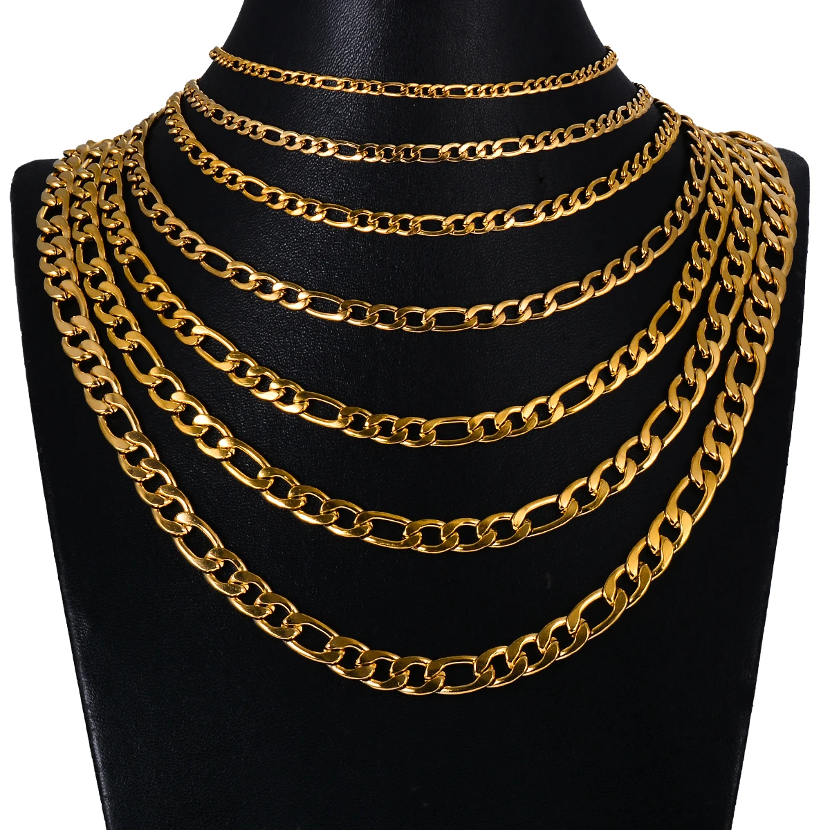 1 Stück 8-40 Zoll Goldfarbene Figaro-Kettenhalskette 3-7,5MM Edelstahl-Figaro-Gliederkette für Männer und Frauen – Detail 6
