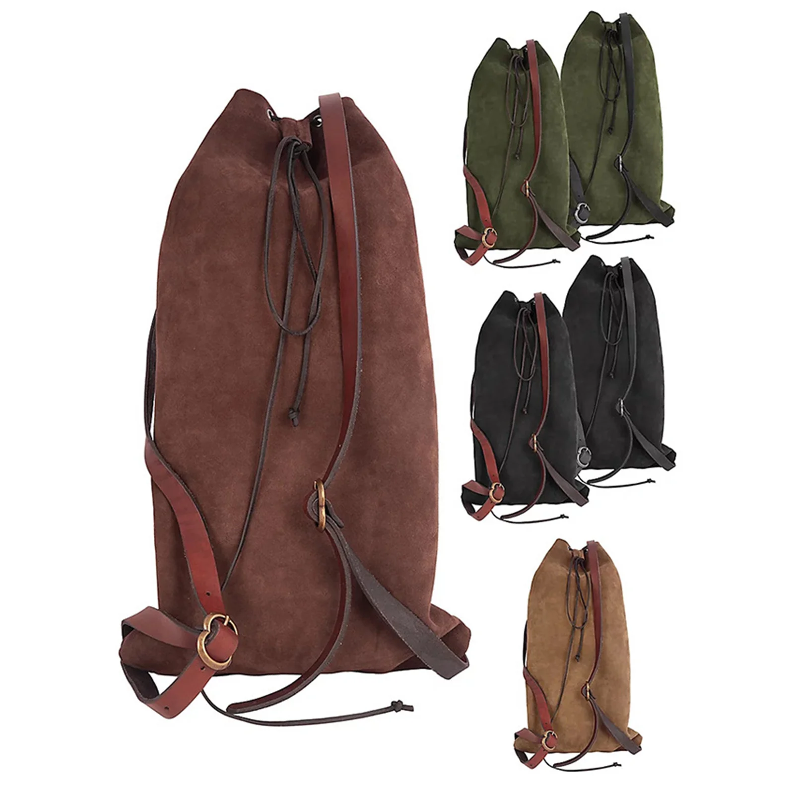

Renaissance Cosplay Prop Accessories Blue Brown Black Drawstring PU Leather Medieval Waist Backpack for LARP