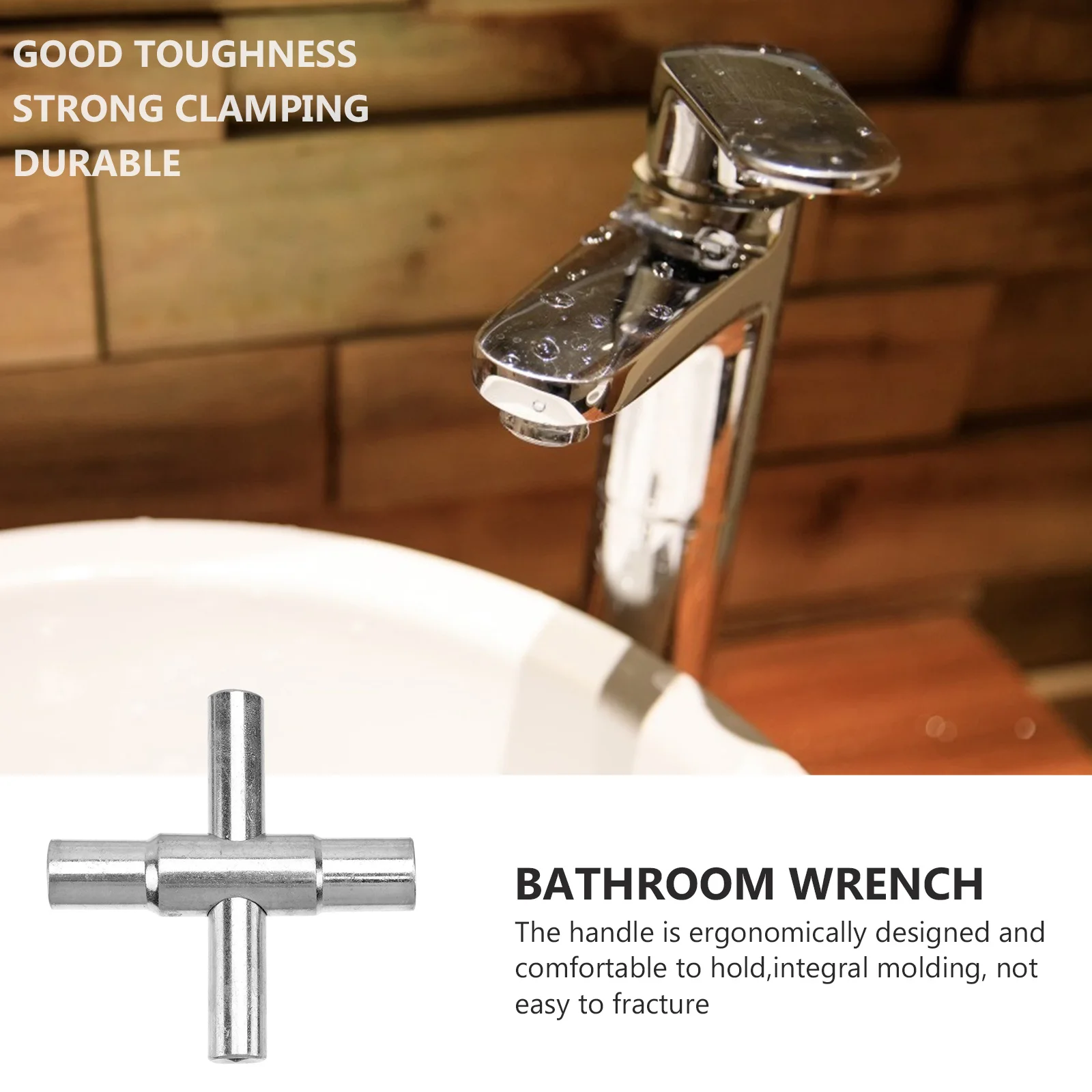 

1Pcs Silver Faucet Wrench Bathroom Professional 4 Opening Size Multifunctional Cross Tool Ergonomic Handle Smooth Flexible