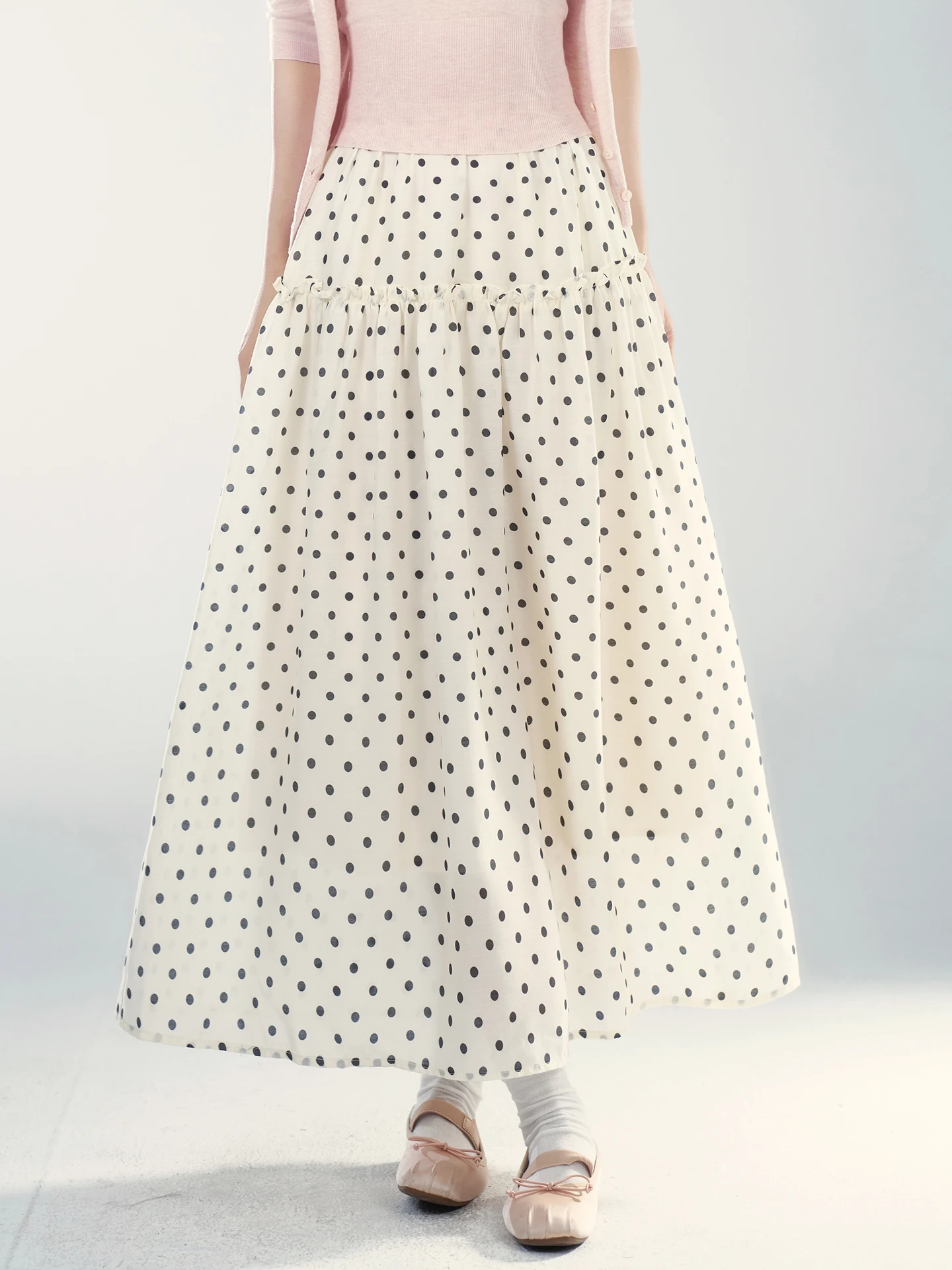 Black Polka Dot A-Line  Skirt Women's Elegant Beautiful Slimming High Waist Commuter Korean Style Spring New Arrival