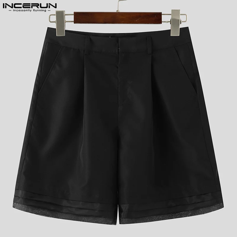 INCERUN Men Shorts Mesh Patchwork Pockets Casual Men Bottoms Streetwear Loose 2024 Summer Fashion Leisure Male Shorts S-5XL