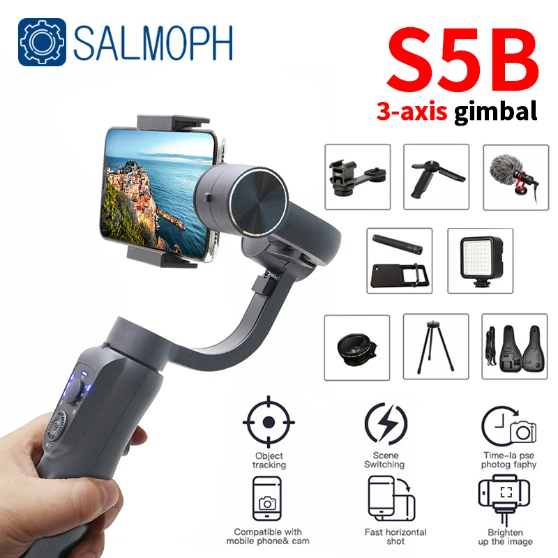 S5B / F6 3 Axis Gimbal Handheld Stabilizer Cellphone Action Camera Holder Anti Shake Video Record Smartphone Gimbal For Phone