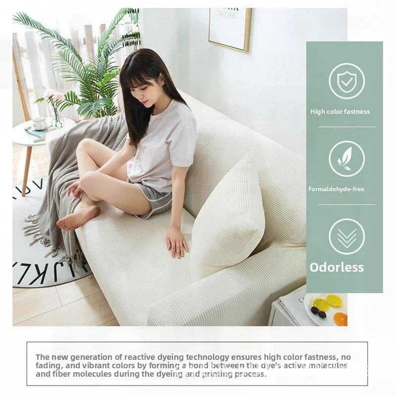 

Elastic Non-Slip Full Cover Sofa Slipcover Modern Simple Solid Color Universal Cushion for Three-Person Sofa All Seasons
