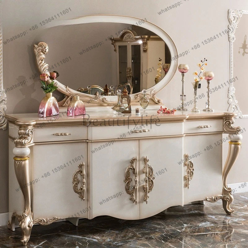 

European Birch Carved Dining Side Cabinet Villa French Storage Household Decorative Side Cabinet