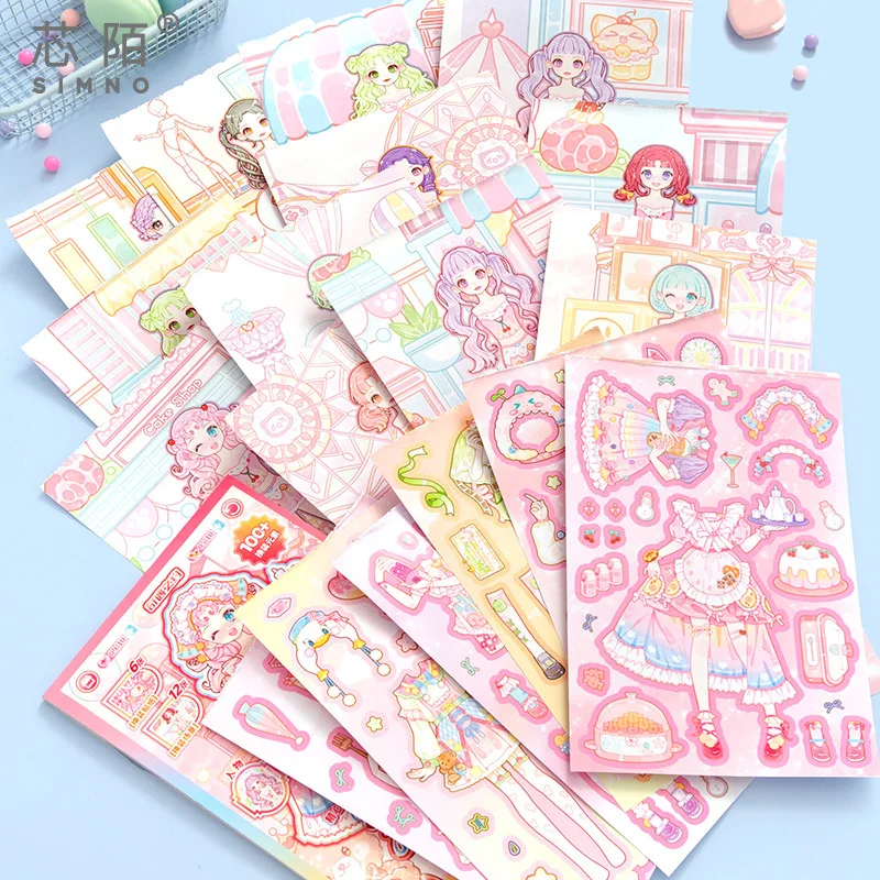 Cartoon Beautiful Girl Professional Dress-up Game Sticker Book Princess Makeup Change Elementary  Children Handmade Sticker