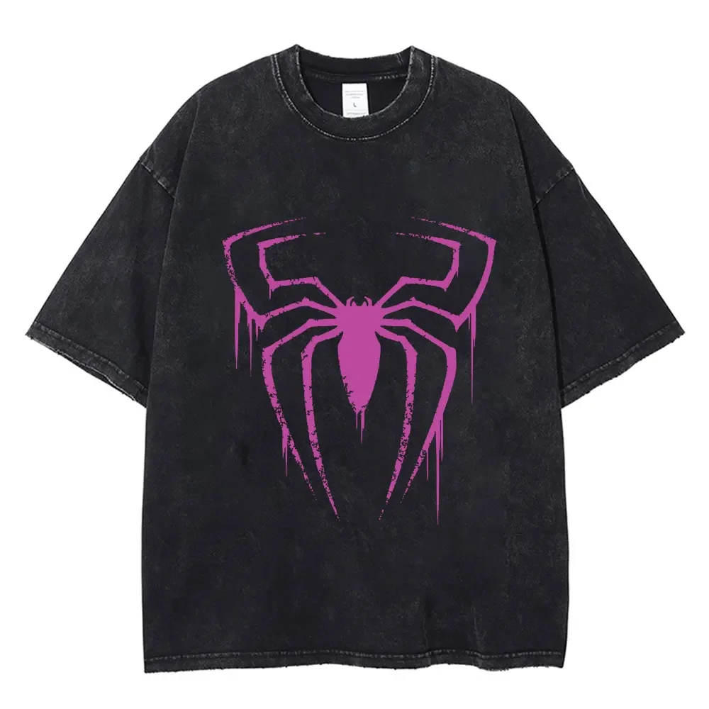 Spider Print Washed Vintage T Shirt Hip Hop Men Women T-shirt Harajuku Gothic Punk Cotton Summer Loose T Shirts Streetwear Y2k