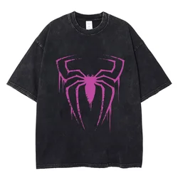 Spider Print Washed Vintage T Shirt Hip Hop Men Women T-shirt Harajuku Gothic Punk Cotton Summer Loose T Shirts Streetwear Y2k