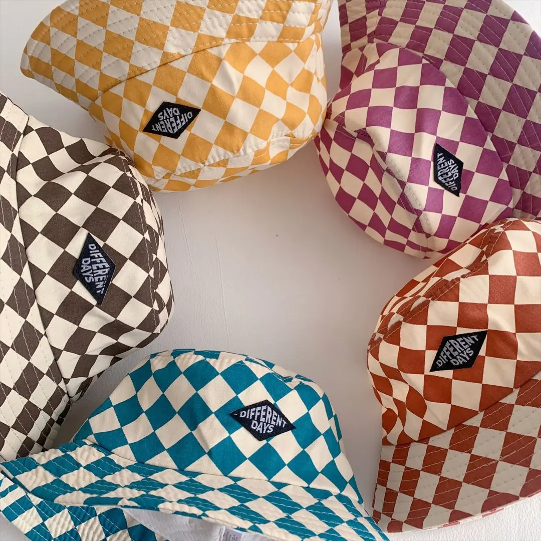 

Cute Plaid Baby Boys Girls Sun Hat Soft Kids Chilren Fisherman Panama Caps Fashionable Checkerboard Pattern Kids Bucket Hat