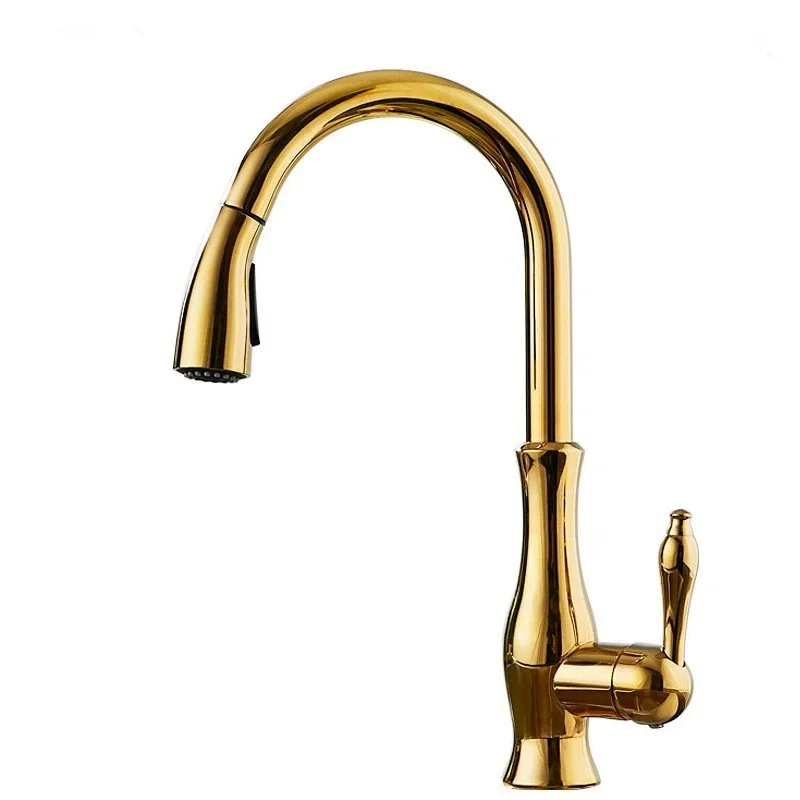 

Кухонный смеситель Tuqiu Gold Pull Out, латунный, черный, с поворотом на 360 градусов, для раковины