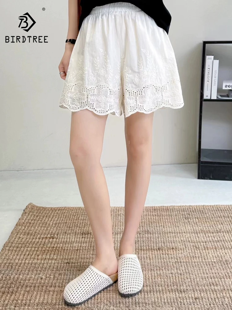 

Новые летние хлопковые широкие шорты, женские эластичные шорты с вышивкой на талии, милые свободные шорты Mori Girl French B56228CC