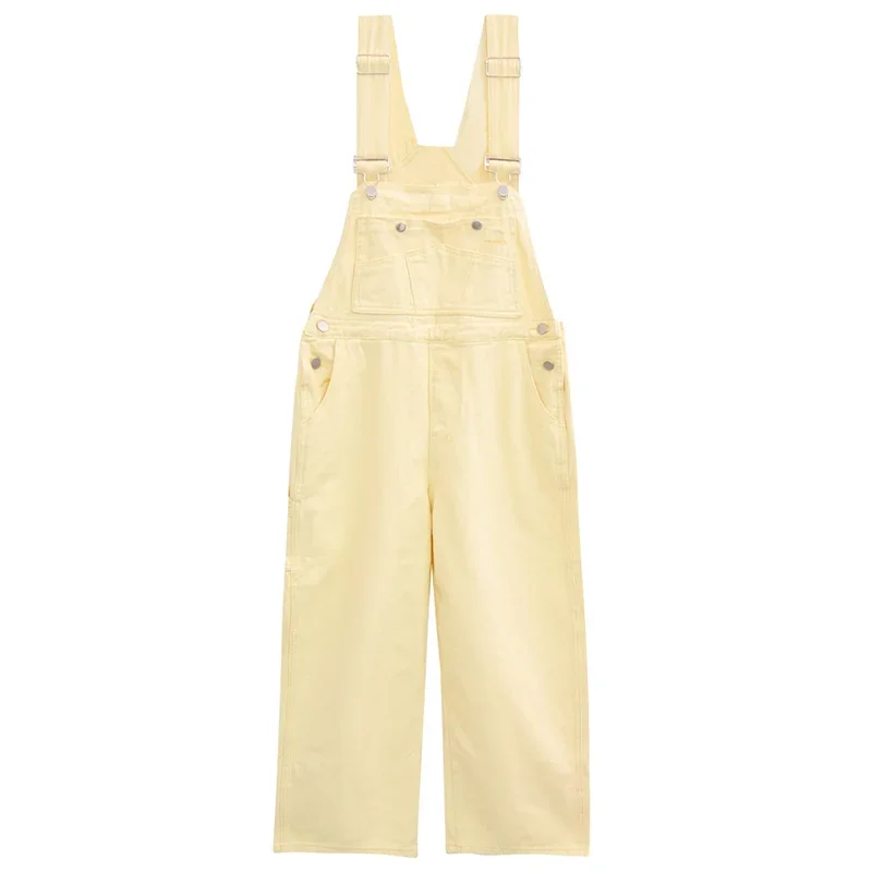 

Yellow Overalls Women Autumn Cotton Thick Loose Pockets Trousers Female Strap Pants Solid Korean Style Pants Women Clothing