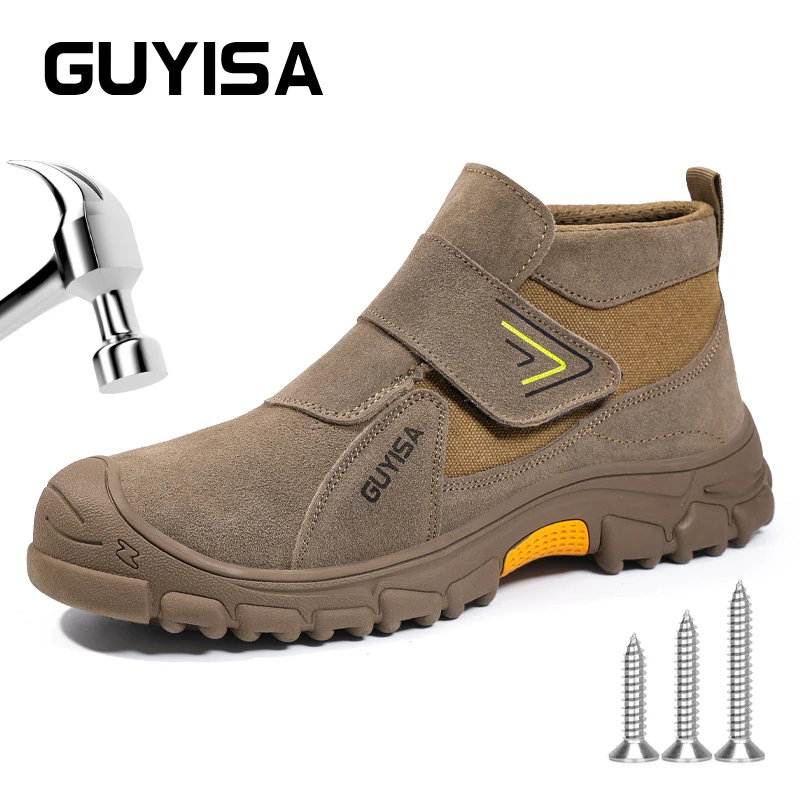 GUYISA Safety shoes man for work Size 37-48 Brown Anti scalding Welder Steel toe Security protection