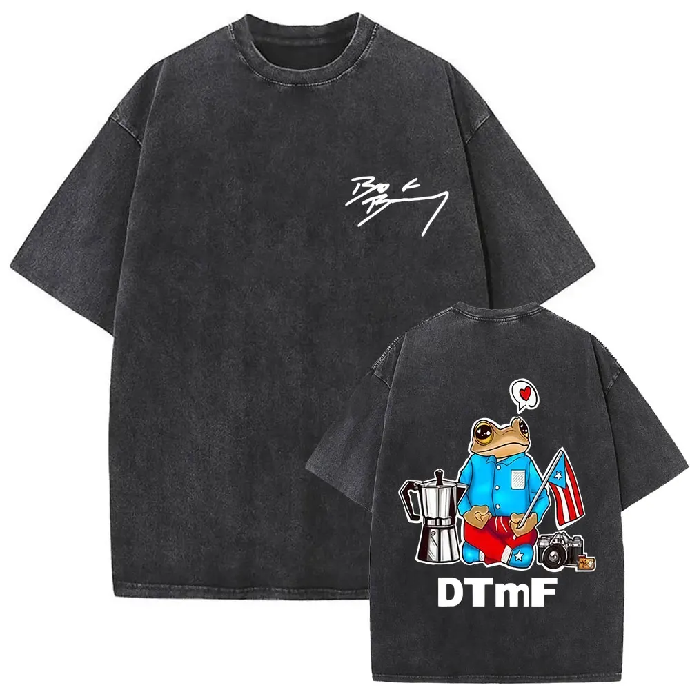 

Washed Vintage Rapper Bad Bunny Debi Tirar Mas Fotos DTMF T-shirt Frog Funny Meme T Shirt Men Women Hip Hop Oversized T-shirts