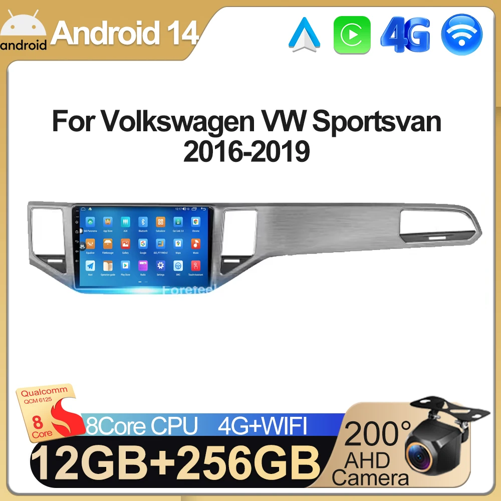 Автомобильная стереосистема Android 14 для Volkswagen VW Sportsvan 2016-2019, радио, мультимедийный плеер, 5G, WIFI, GPS-навигация, NO 2Din Carplay