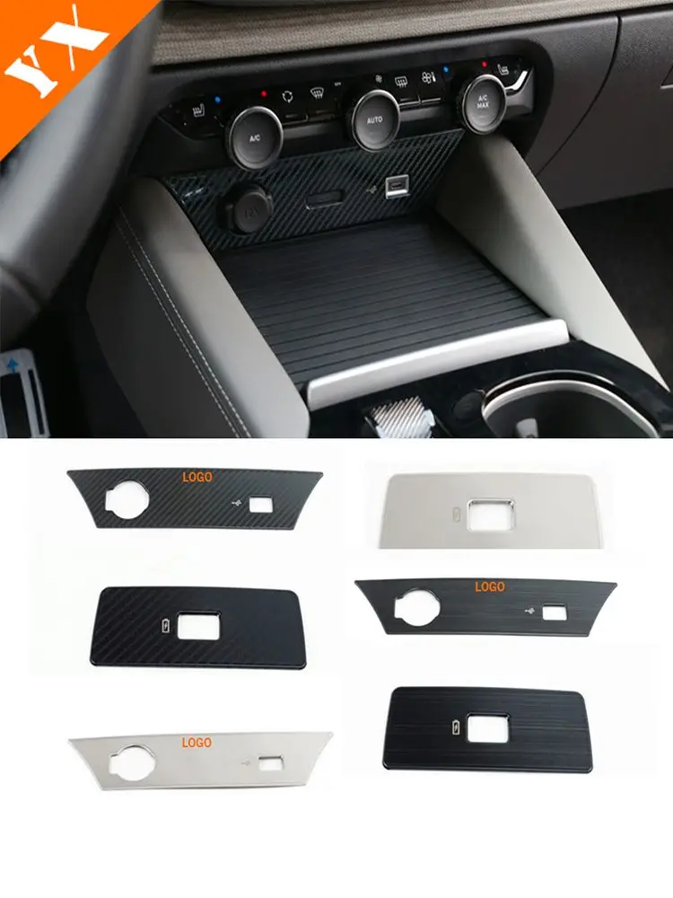 Stainless Carbon Black Car Front Rear Central Console USB Charging Port Deco Sticker Cover For Citroen C5X 2021-2023 Accessories