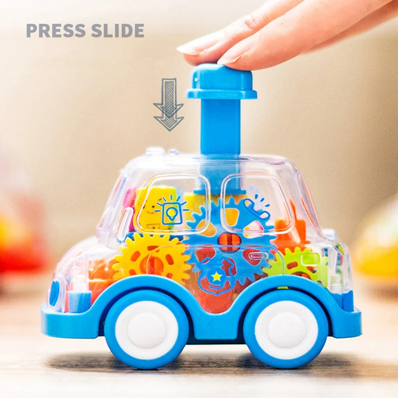 Kinderen Cartoon Press Gear Auto Speelgoed Inertie Pull-back Transparante Auto Baby Puzzel Glijden Speelgoed Kind Jongen meisje 1-3 Jaar Oud Cadeau