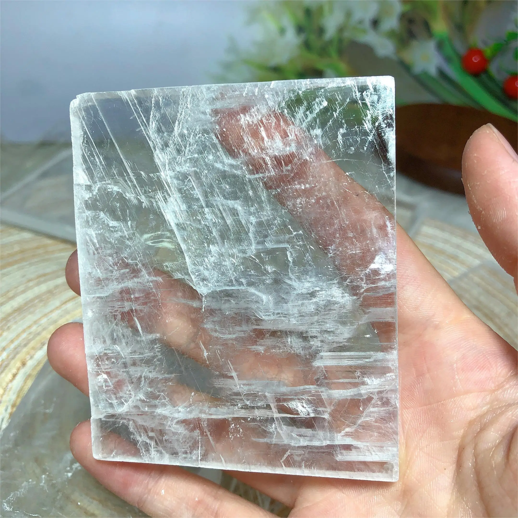 Cristalli naturali Fette di selenite trasparenti Ornamento minerale Pietra Decorazioni per la casa all\'ingrosso di alta qualità Decorazioni per la