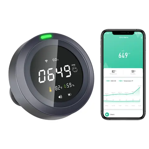 Protmex Tuya WiFi 스마트 이산화탄소 감지기 다기능 휴대용 온도 습도 App 알람 공기 품질 CO2 모니터