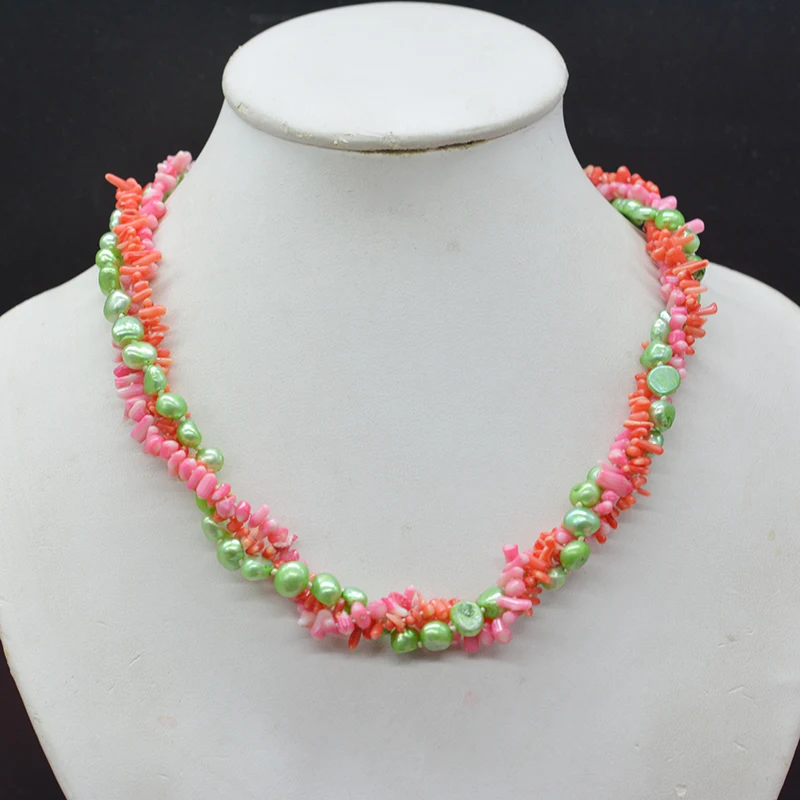 The most beautiful necklace for women. Natural irregular coral and natural baroque pearl necklace 19