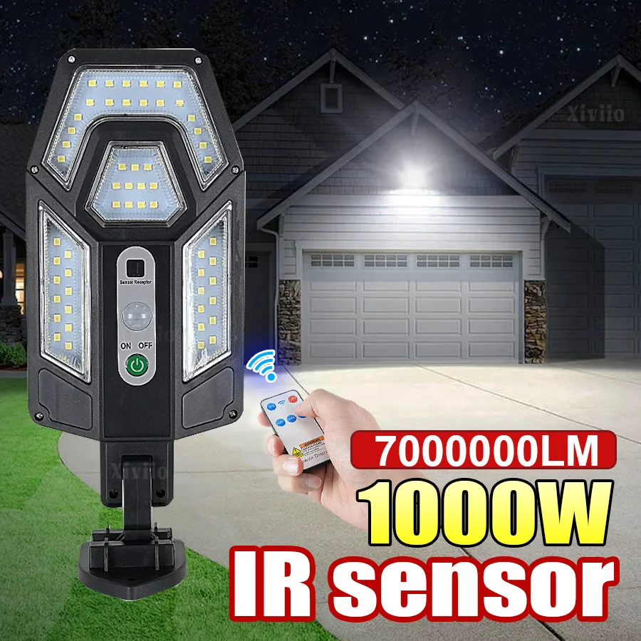 

Уличные солнечные светильники 7000000LM, 1000W LED, IPX65, водонепроницаемые, на солнечной энергии, с дистанционным управлением, датчиком движения, прожектор для стен