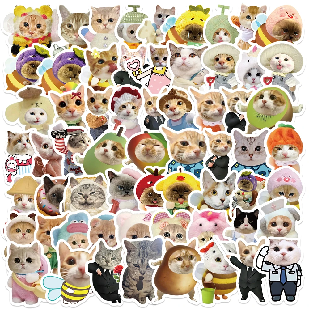 62pcs Cute Versatile Cats Stickers Cartoon Graffiti Decals For Kids Laptop Skateboards Luggage Bicycle Children Toys Sticker