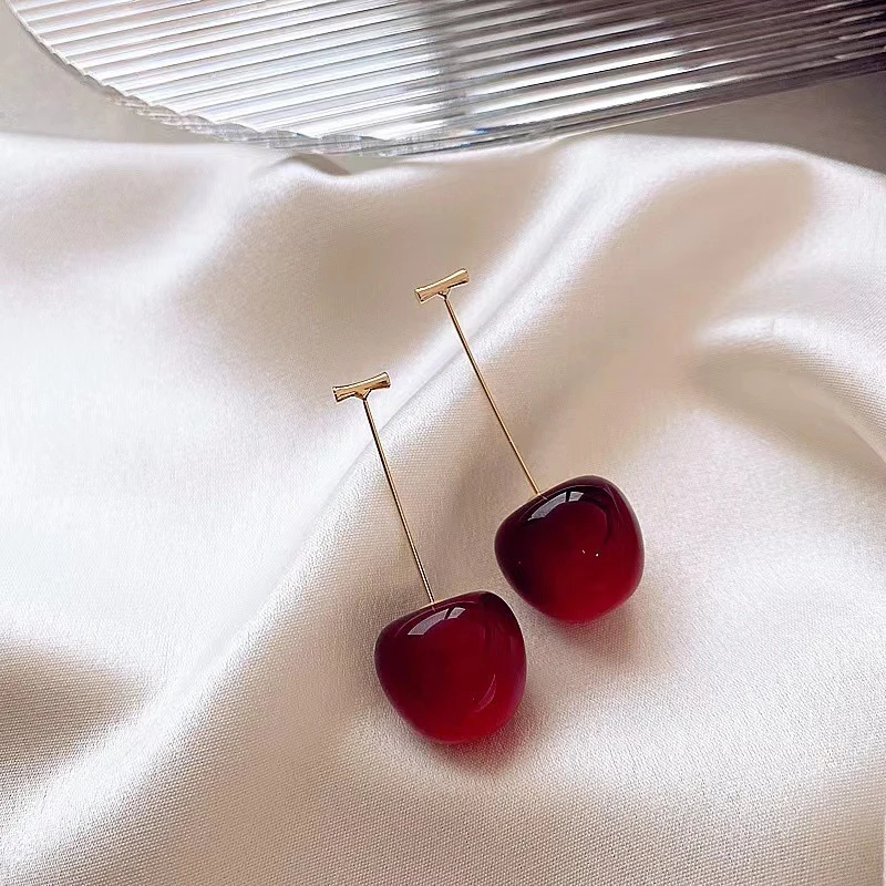 Fashionable Cherry Earrings Long Cherry Earrings Female Niche Design High End New Earrings