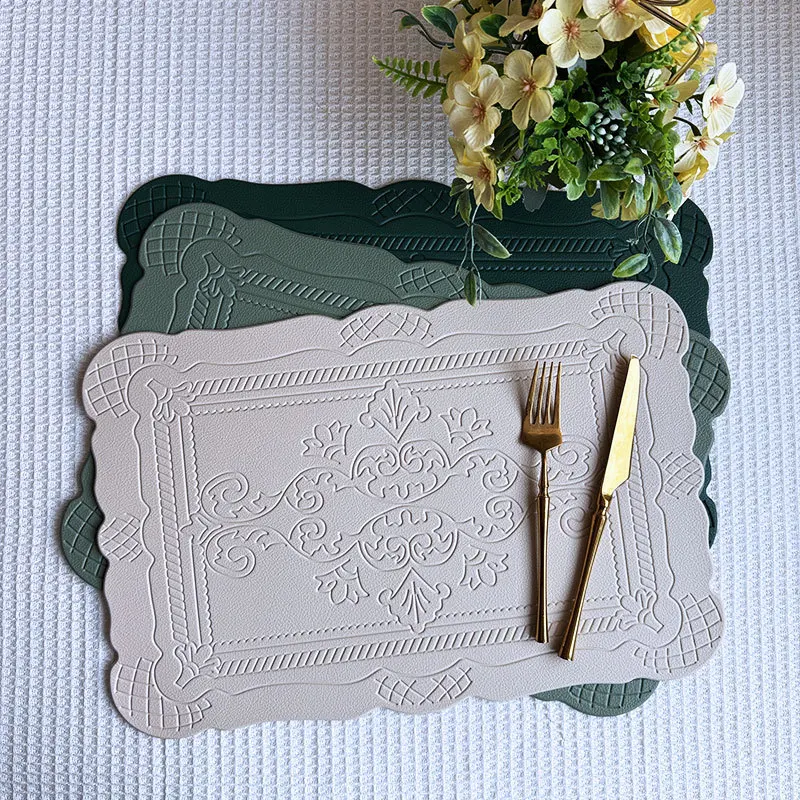 Mantel Individual de cuero PU creativo de estilo nórdico, tapete aislante Retro en relieve, impermeable, resistente al aceite, decoración de mesa de comedor, 1 ud.