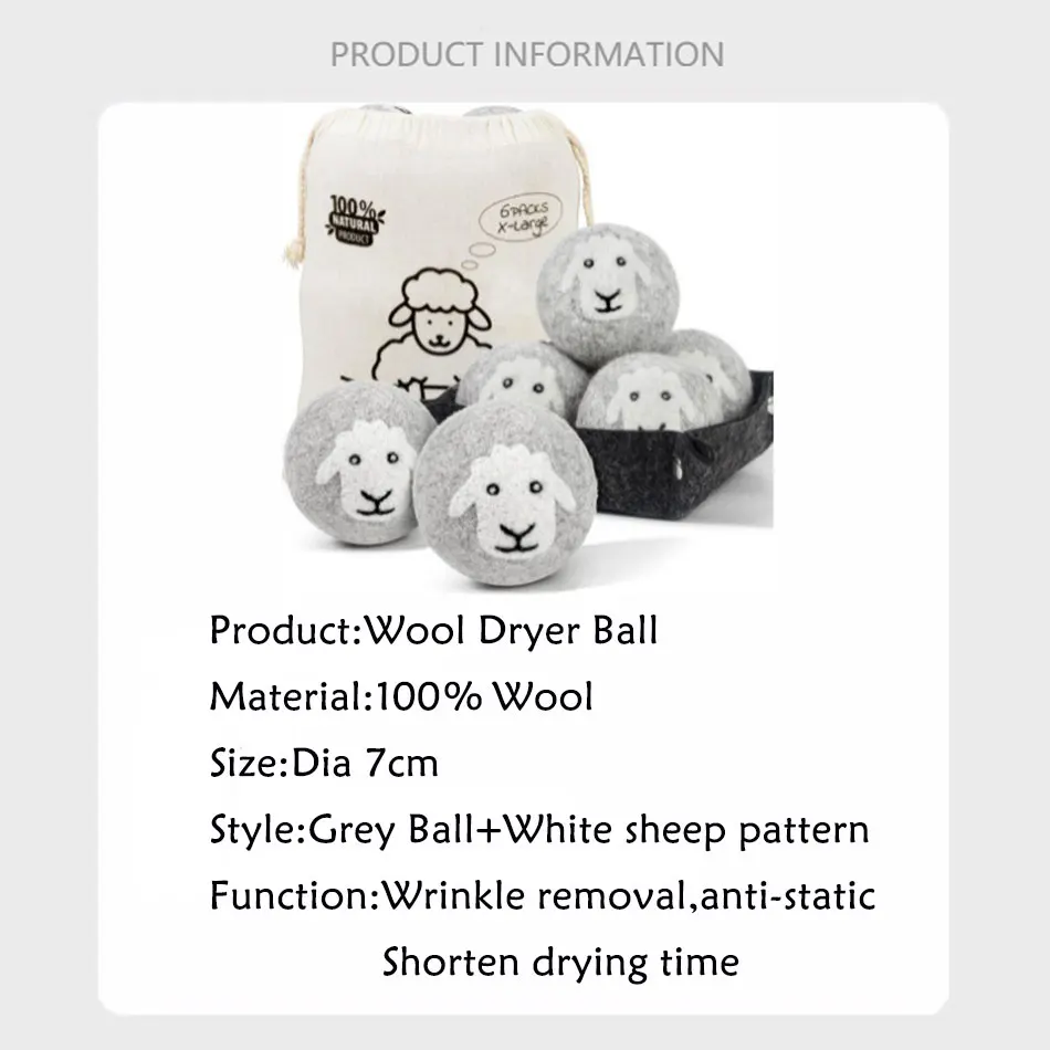 7cm Sheep Grey Fleece Dry Kit Ball Reusable Wool Dryer Balls Softener Laundry Washing Machine Accessories Home Washing