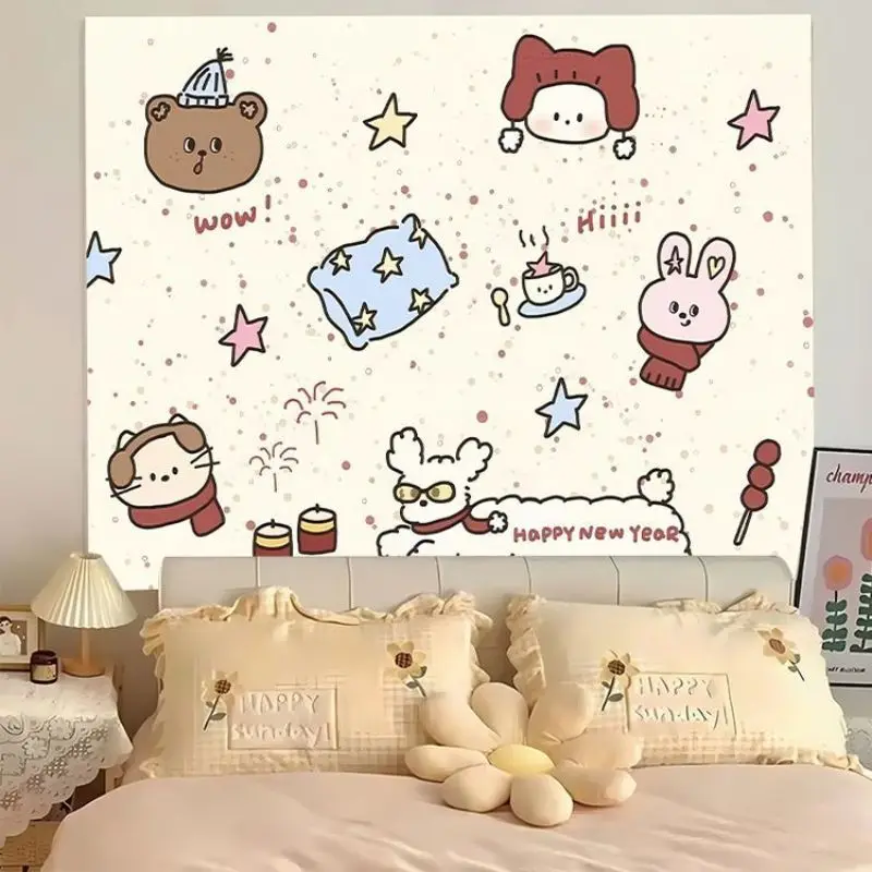 VIKAMA Korean Cute Cartoon Wall Tapestry Hand drawn Graffiti Wall Hanging Girl Style Bedroom Dormitory Home Decoration