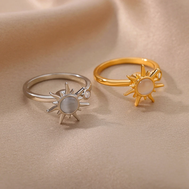 Anti Stress Anxiety Fidget Rings for Women Satinless Steel Spinner Sunflower Sun Star Ring Trendy Jewelry Gift Dropshipping