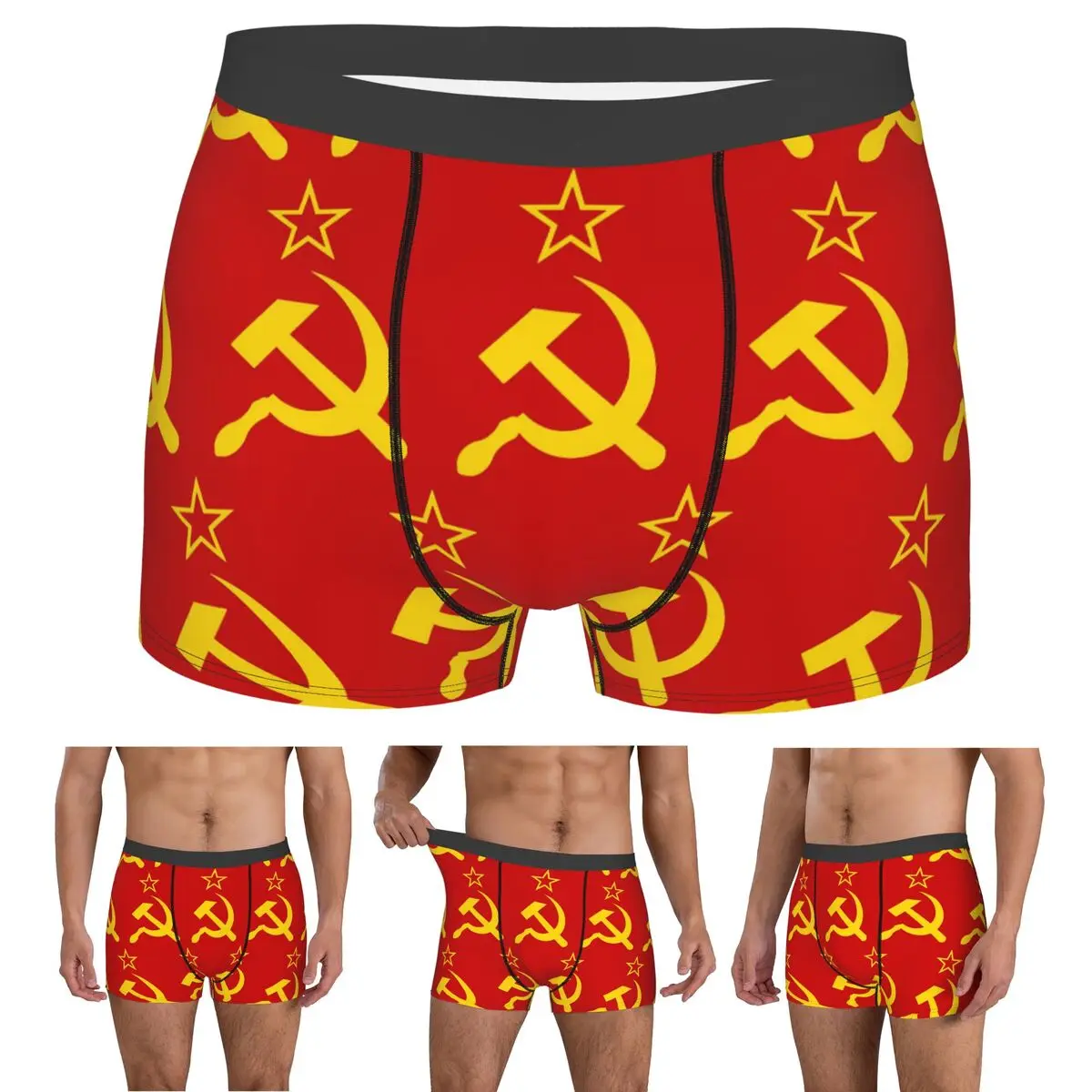 Boxer Underpants Shorts USSR Hammer And Sickle CCCP Retro Russian Soviet Flag Panties Male Ventilate Underwear Man Gifts